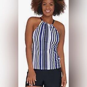 Womens Isaac Mizrahi QVC Tankini Style Swim Top Tank Black White Navy Sz 16